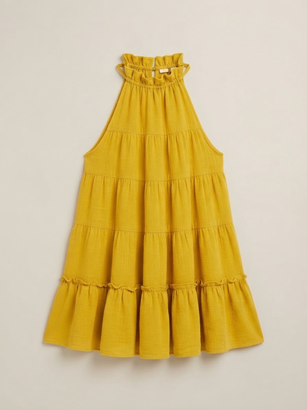Free People Yellow Boho Tiered 100% Cotton Halter Dress